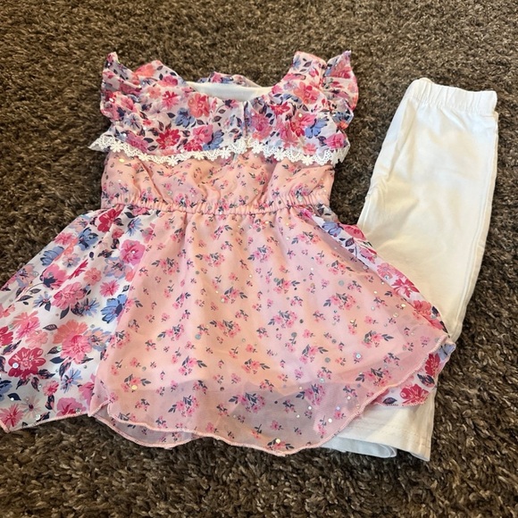 Floral Pink Top and White Pants Set - Picture 2 of 2